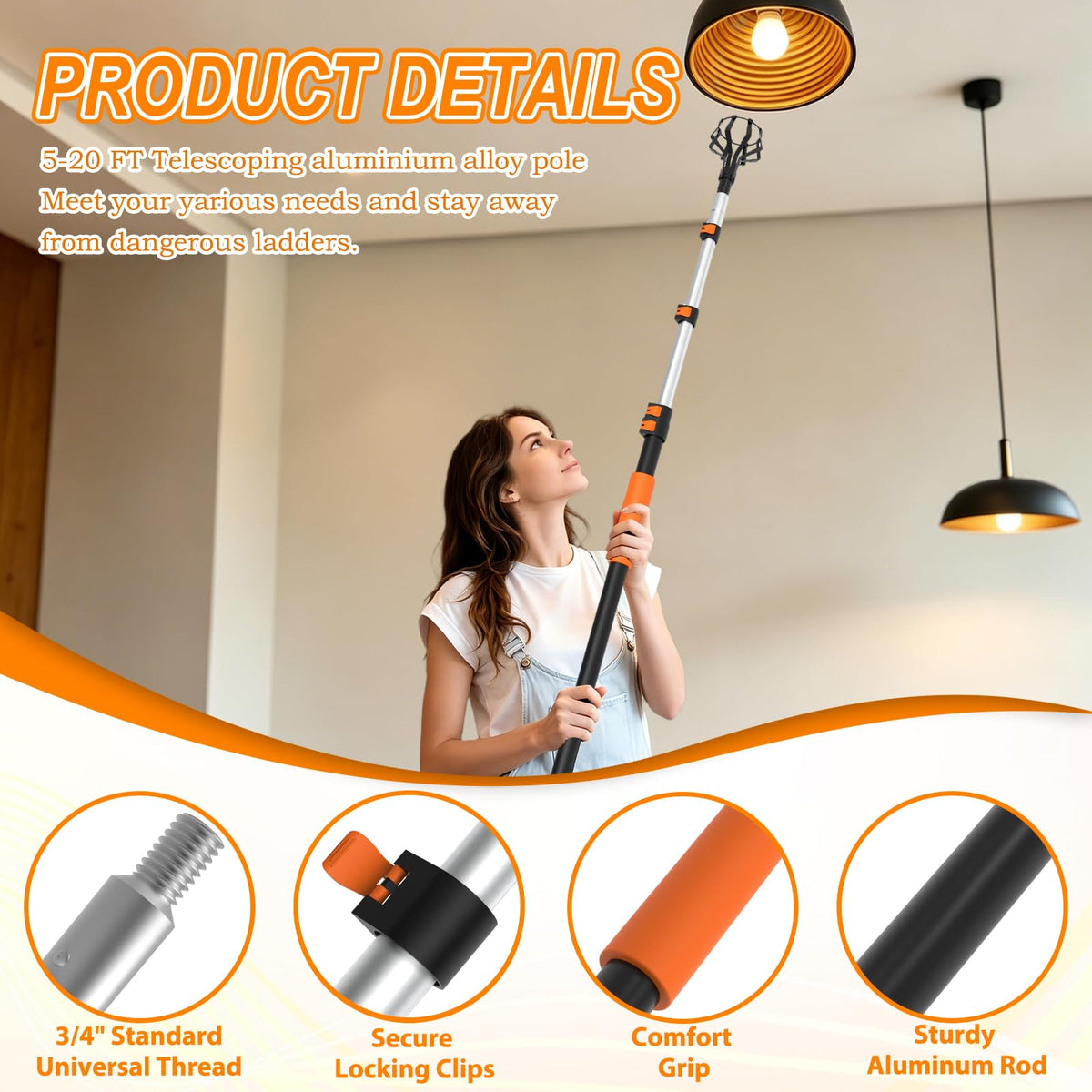 SISUPASSIE bulb changer suitable for 5-20ft range on varied ceilings