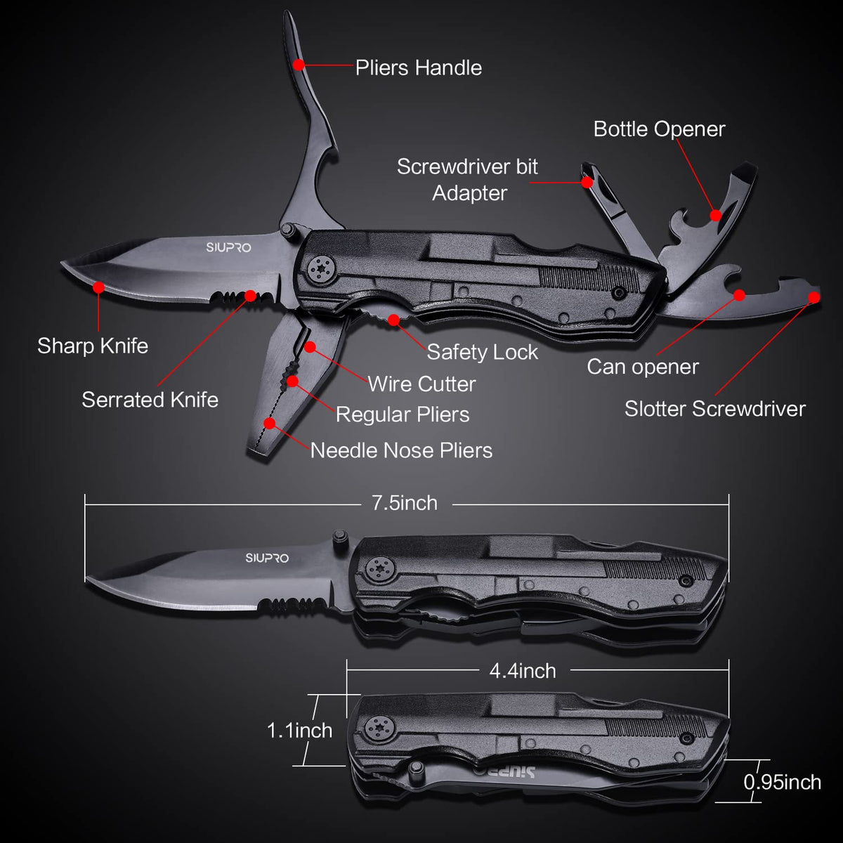 SIUPRO multitool stainless steel pliers for reliable gripping and adjustments