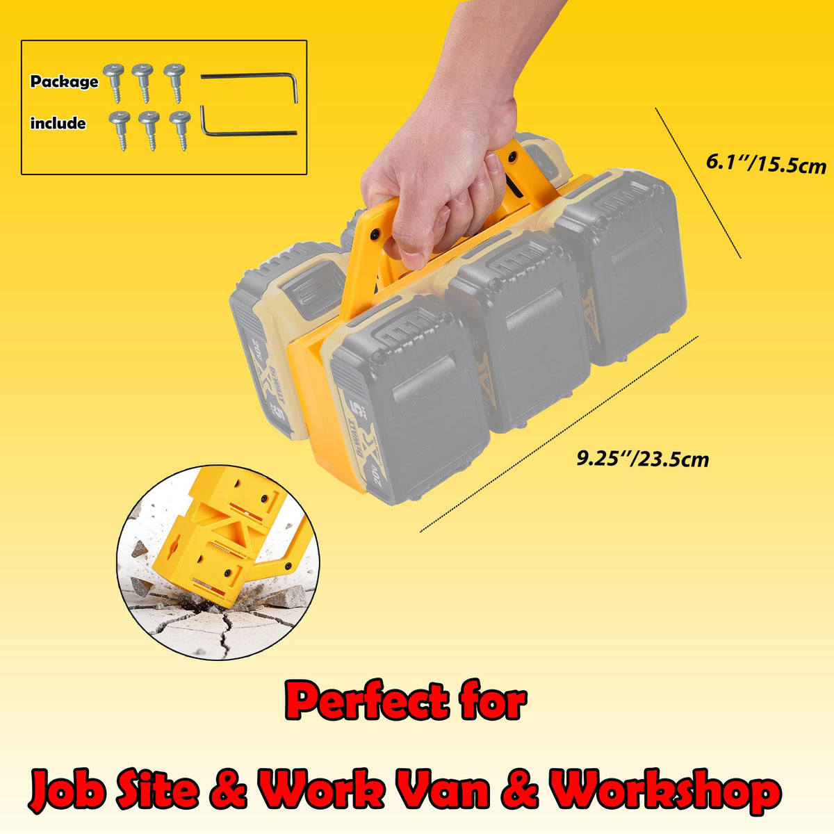 Sivsis dewalt-battery-caddy-wall-mount-van keeps the workspace tidy and batteries secure.