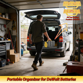 Sivsis dewalt-battery-holder-portable-with-handle ideal for carrying batteries to the jobsite.