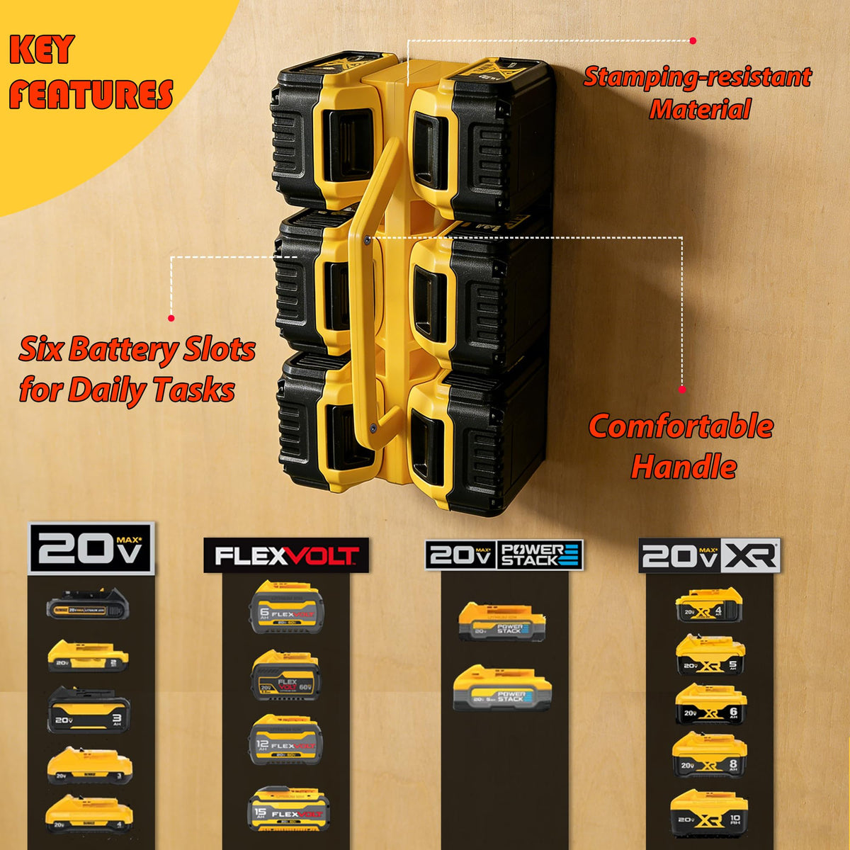 Sivsis dewalt-battery-storage-6-slot-durable stores batteries within reach during busy days.