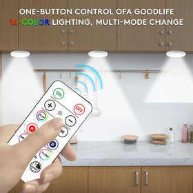 SIXDEFLY puck light with remote control for multi-room convenience.