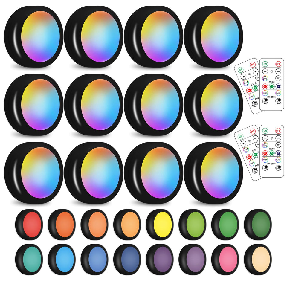 SIXDEFLY wireless color-changing puck light for versatile under-cabinet lighting.