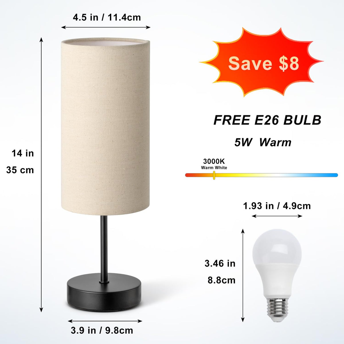 SIXZOONM bedside lamp with black metal base adds sturdy elegance