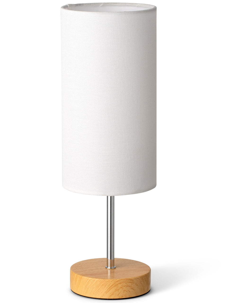 SIXZOONM small table lamp with round white fabric shade and wood base for cosy ambience