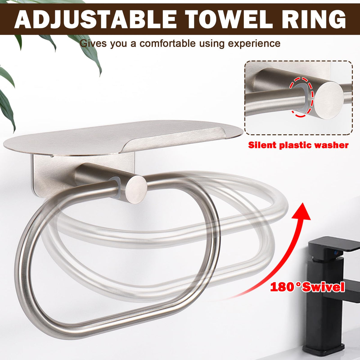 Siyzda easy-installation towel ring shelf combo for quick setup.