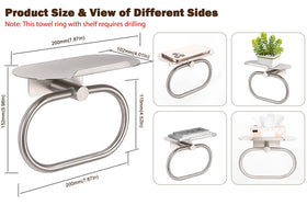 Siyzda compact towel rack with oval shelf adds soap storage.