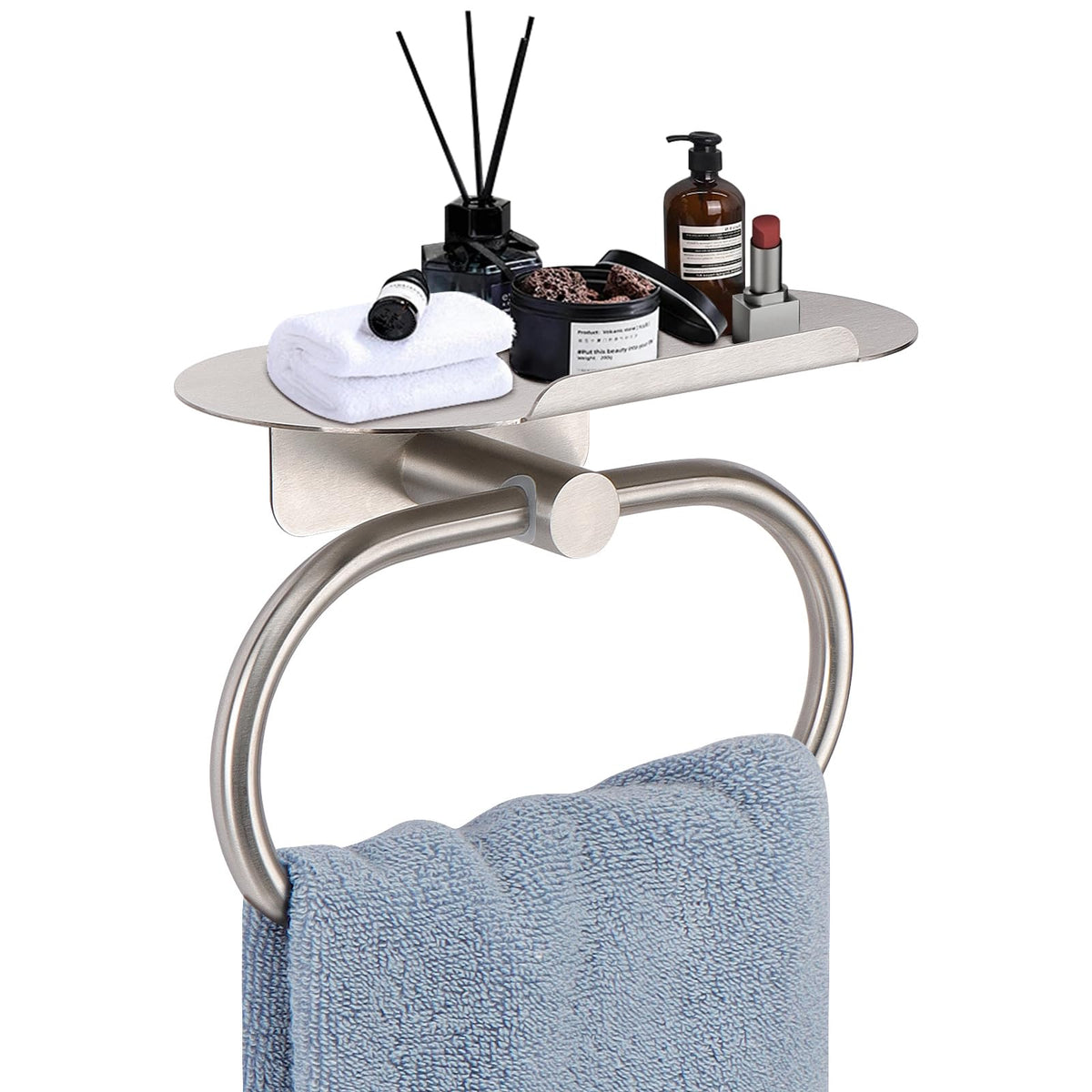 Siyzda towel ring with shelf wall-mount for organized towels.