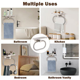 Siyzda wall-mounted towel ring with shelf ideal for small spaces.