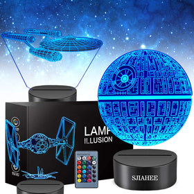 SJIAHEE 3D Star Wars lamp glows softly, creating immersive bedroom ambience.