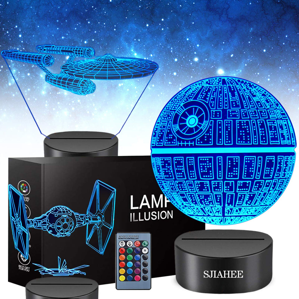 SJIAHEE 3D Star Wars lamp glows softly, creating immersive bedroom ambience.