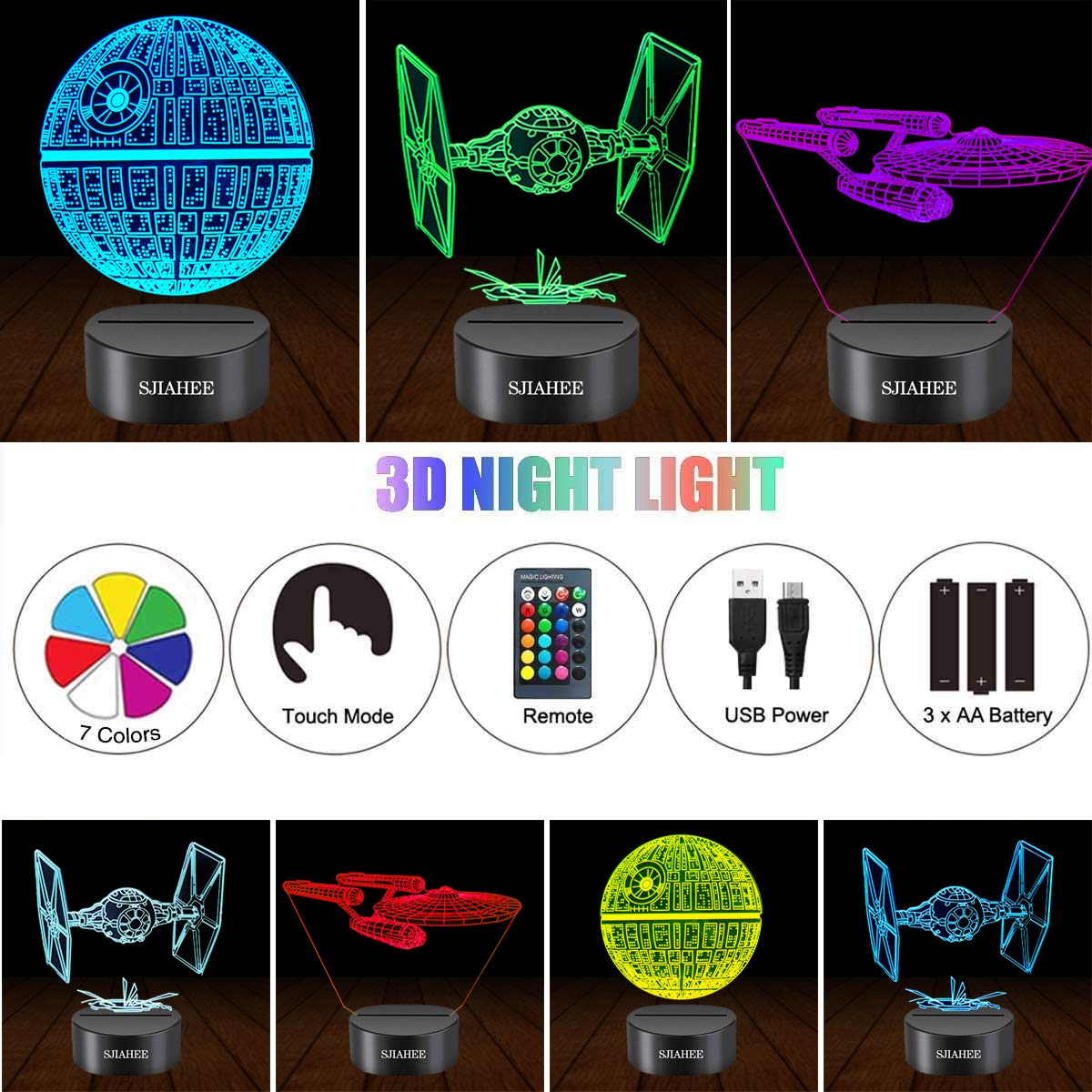 SJIAHEE 3D Star Wars lamp pattern option two enhances living room decor.
