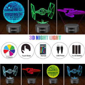 SJIAHEE 3D Star Wars lamp pattern option two enhances living room decor.
