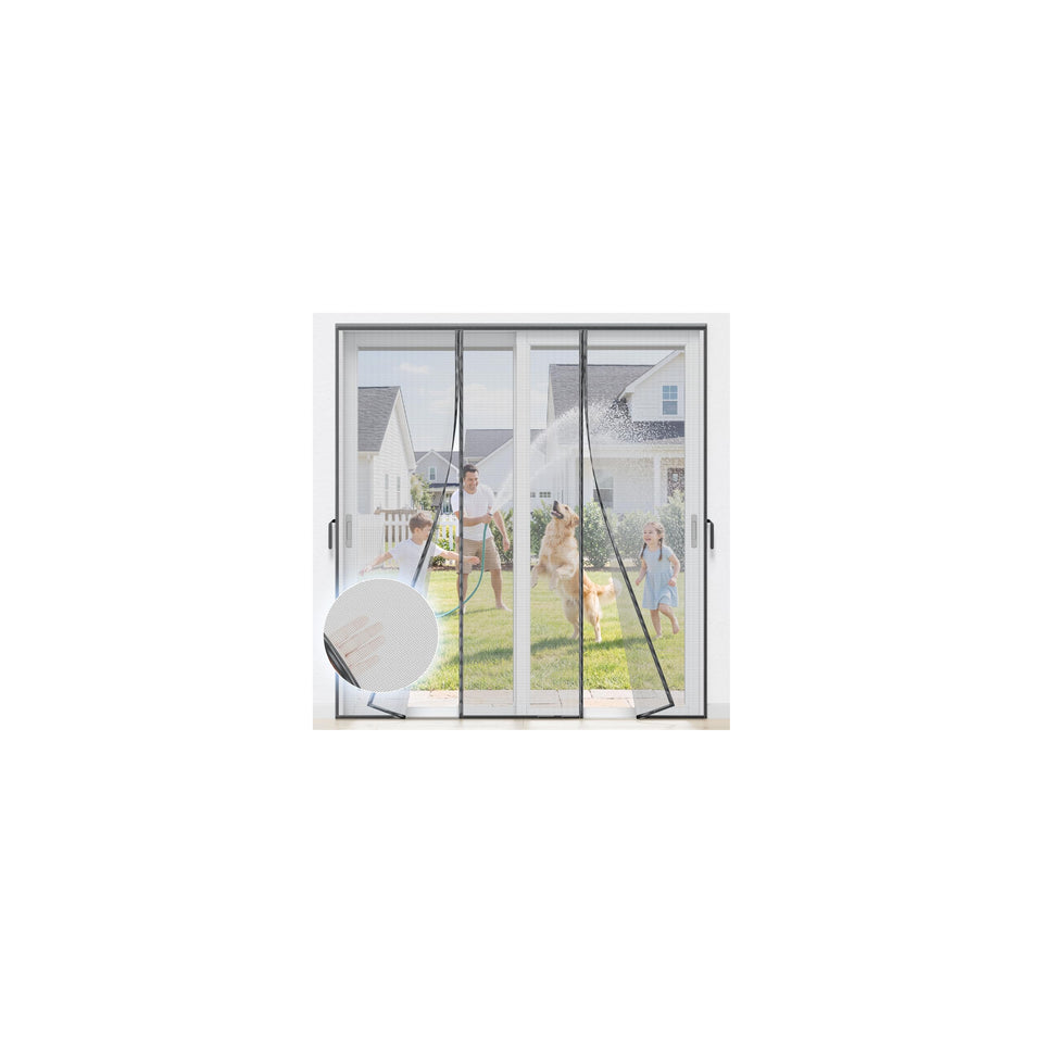 Sjuznng heavy-duty magnetic door mesh with automatic closure blocks bugs while allowing airflow.
