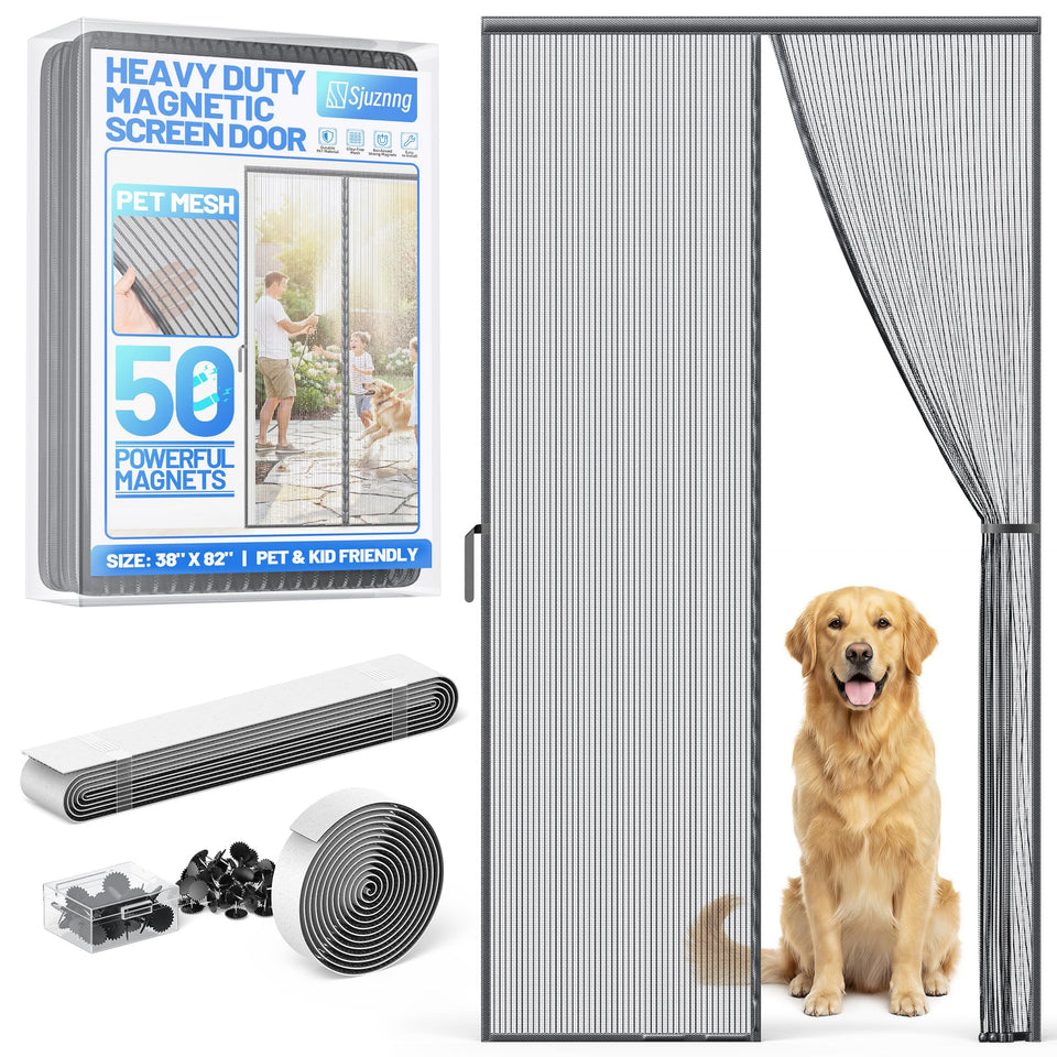 Sjuznng heavy-duty magnetic screen door mesh blocks bugs while allowing fresh air.