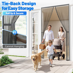 Sjuznng side tie-back straps to keep the door open during gatherings.