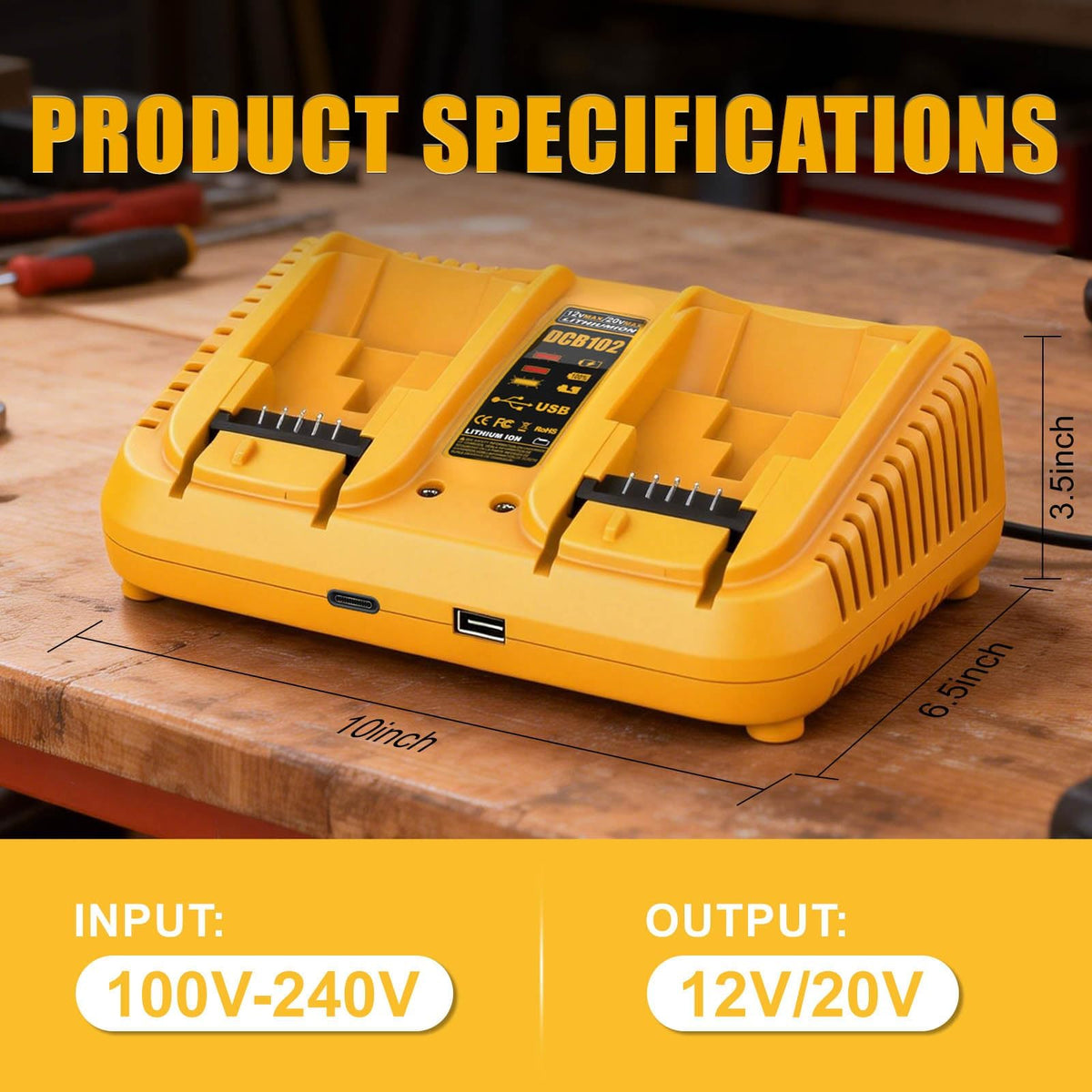DCB102 safety protections safeguard batteries during charging sessions.