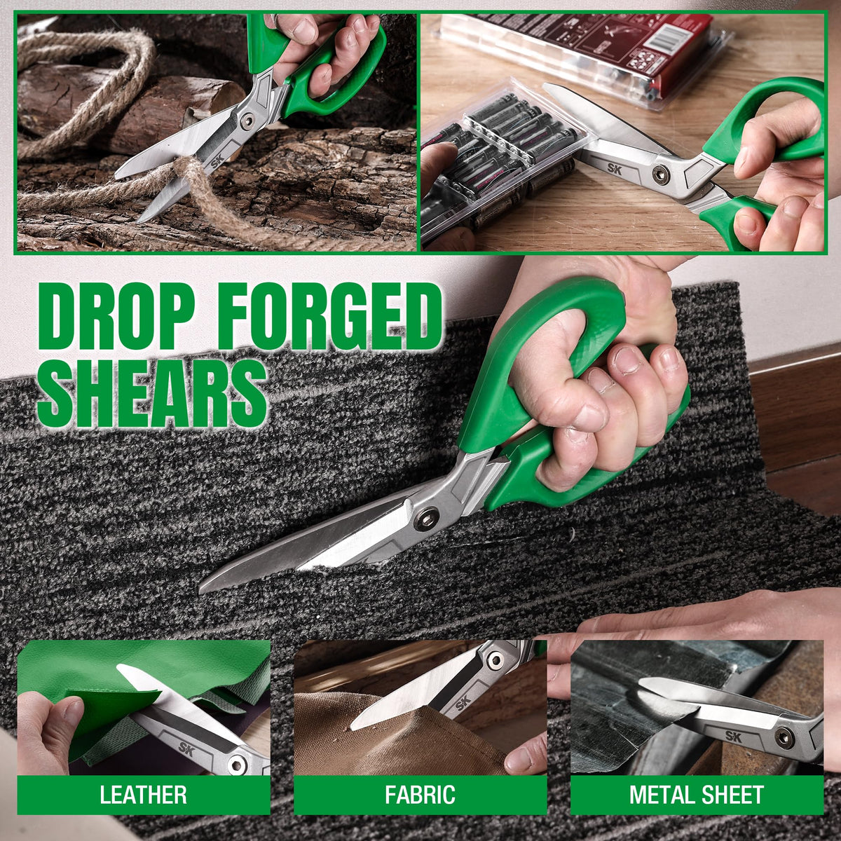 SK 10-Inch Heavy Duty Scissors cutting a variety of materials with ease.