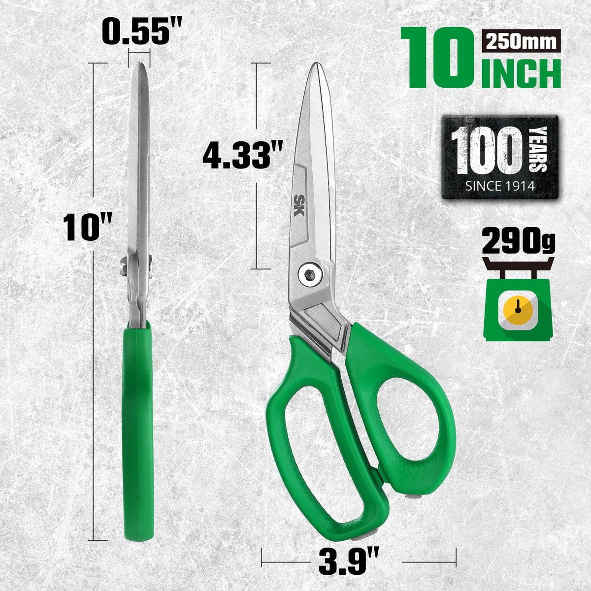 SK 10-Inch Heavy Duty Scissors induction-hardened edge retains sharpness over time.