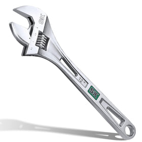 SK 12-Inch adjustable wrench with 1-9-16 jaw capacity for versatile fittings.