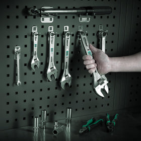 SK 12-Inch adjustable wrench ready for professional use on jobs.