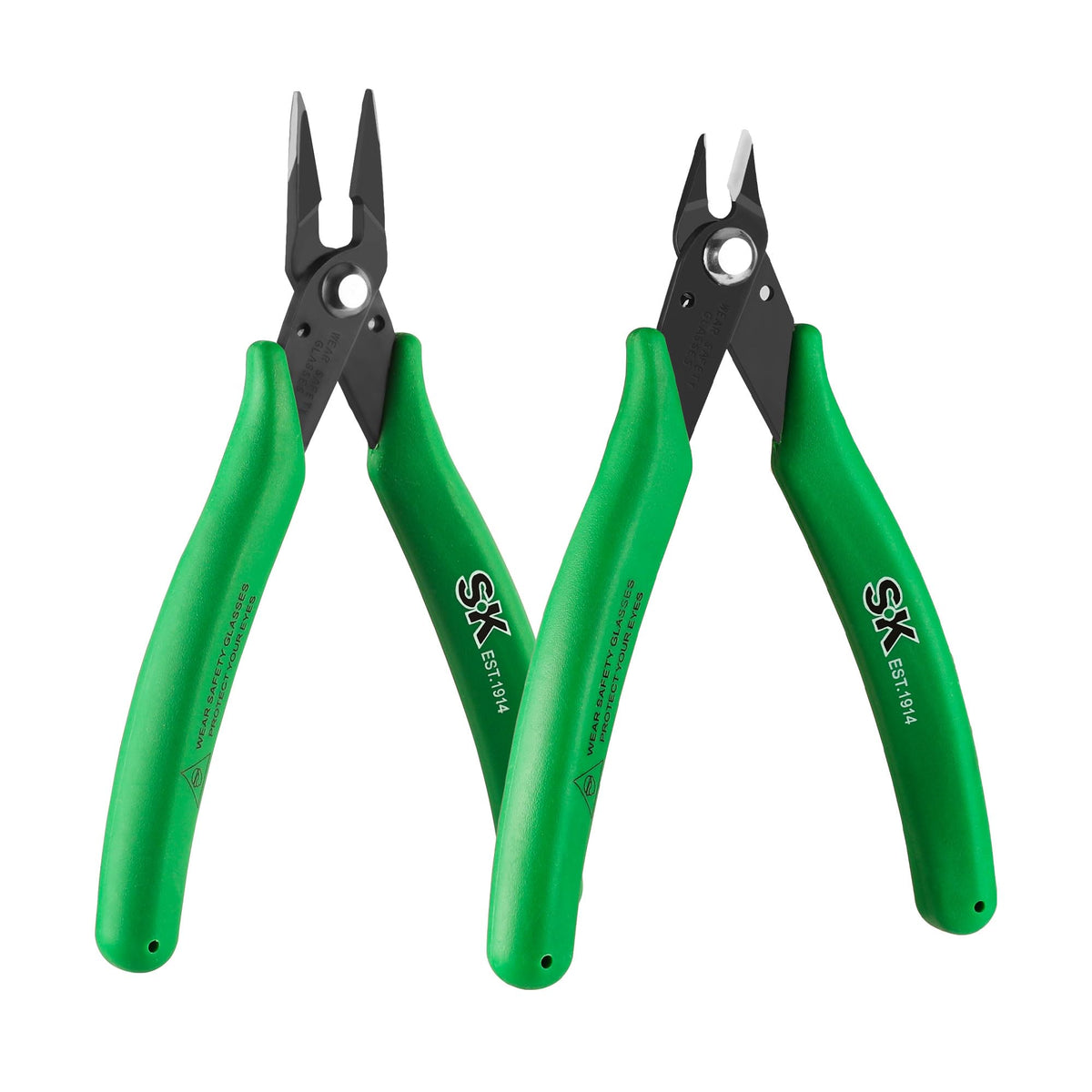 SK 2-Piece Shear-Cutter Pliers Set with flush cutter 5-inch closeup showing clean edge and compact size.