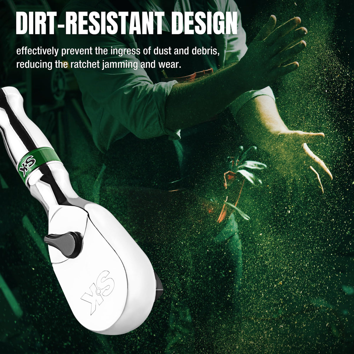 Directional switch on SK ratchet for one-handed tightening or loosening.