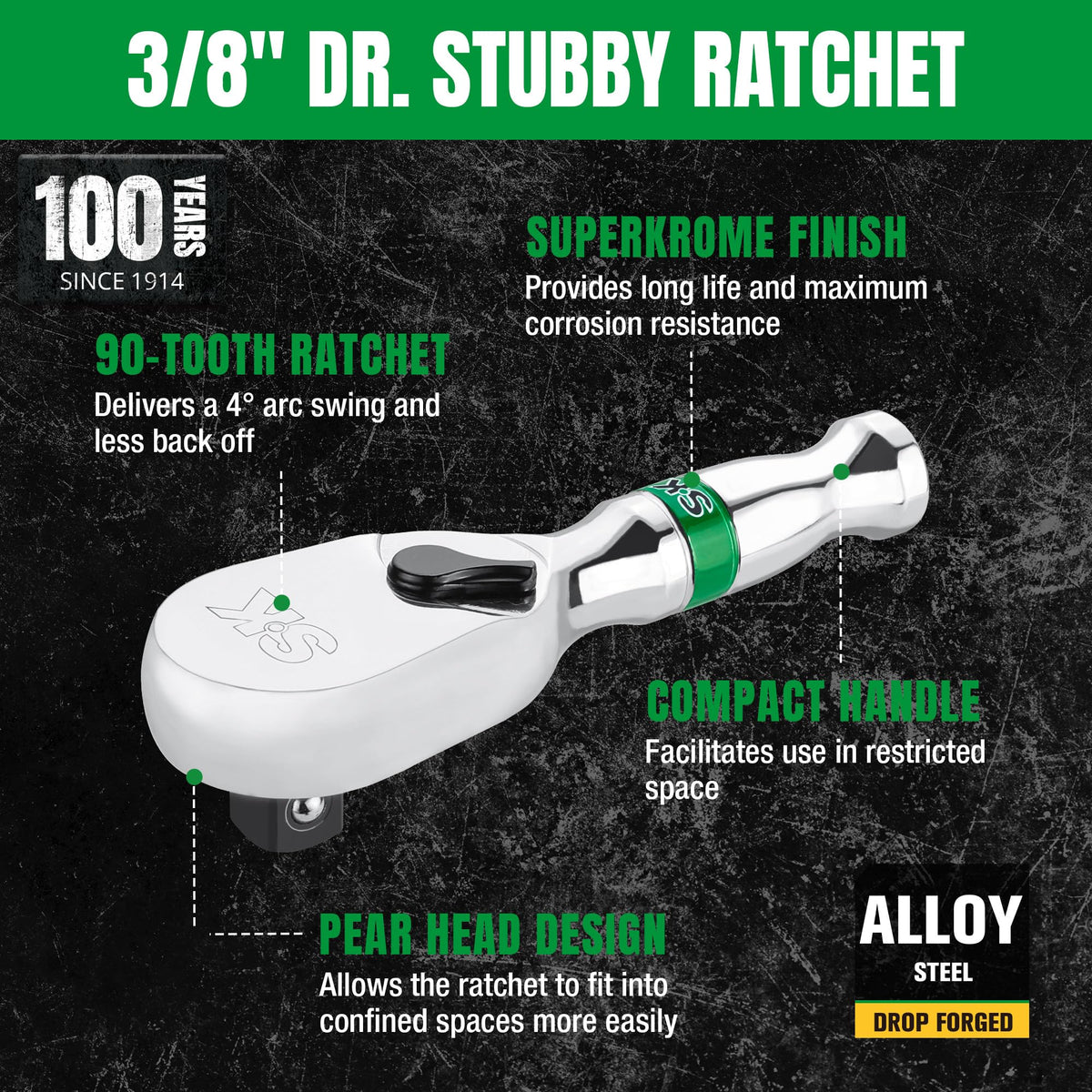 Enclosed head design of SK ratchet protects the mechanism from dust.