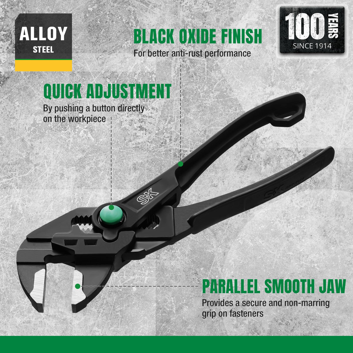 SK 4-Inch Pliers Wrench compact design fits in pockets for quick adjustments.
