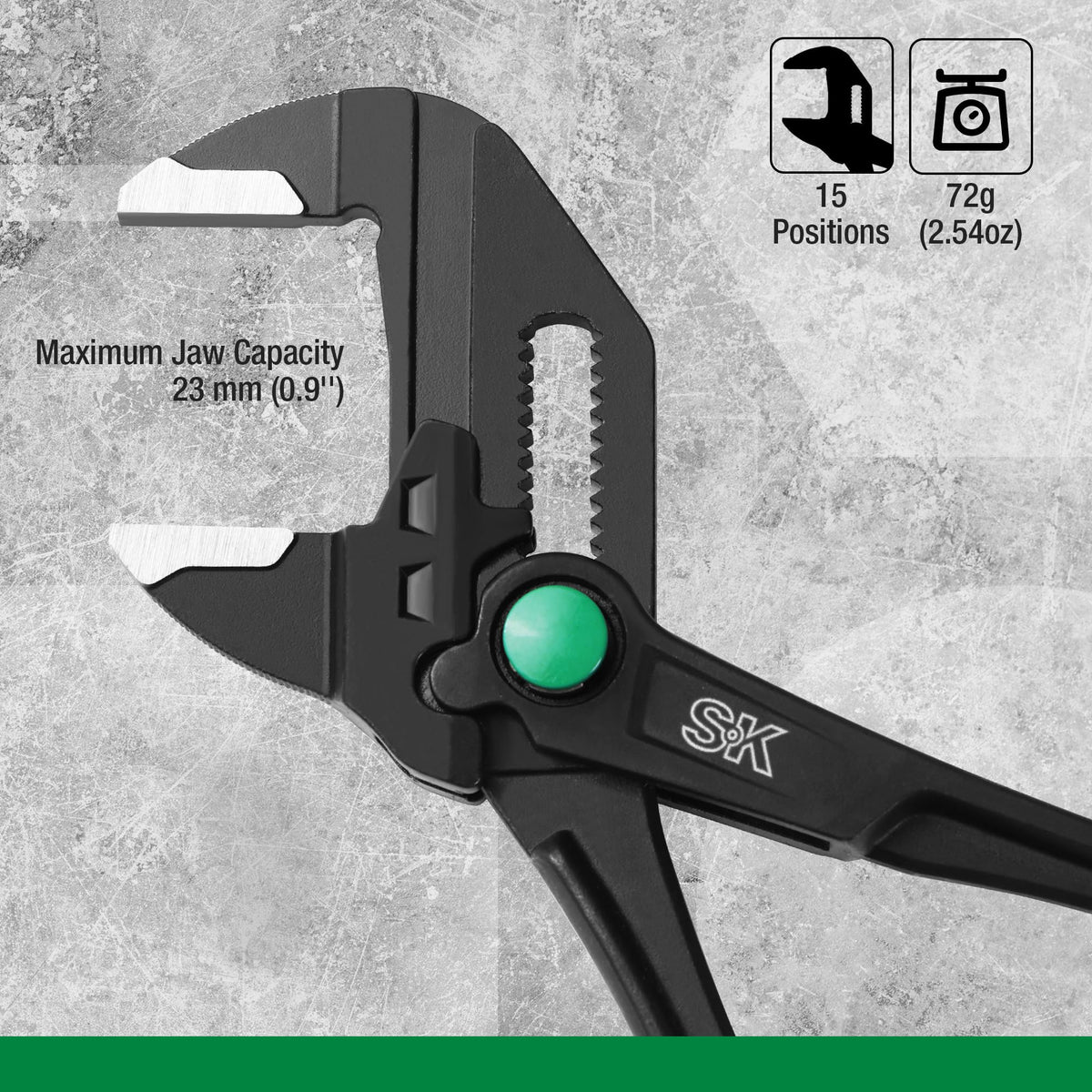 SK 4-Inch Pliers Wrench ergonomic grips reduce hand fatigue during use.