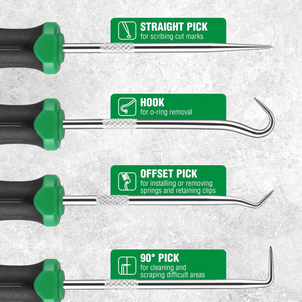 SK 4 Piece Hook and Pick Set chrome-plated finish prevents corrosion over time.
