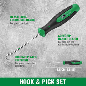 SK 4 Piece Hook and Pick Set hook helps pry and locate small parts.