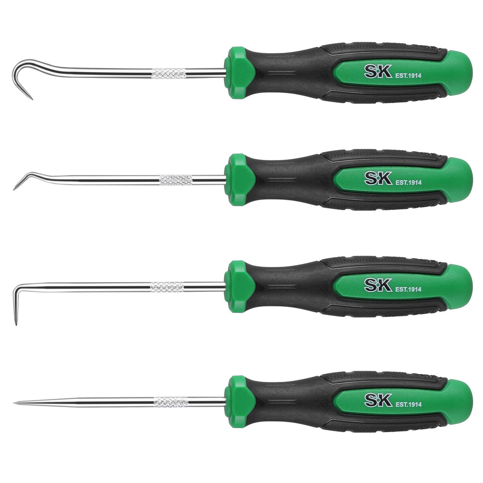 SK 4 Piece Hook and Pick Set straight pick for precise probing in tight spaces.