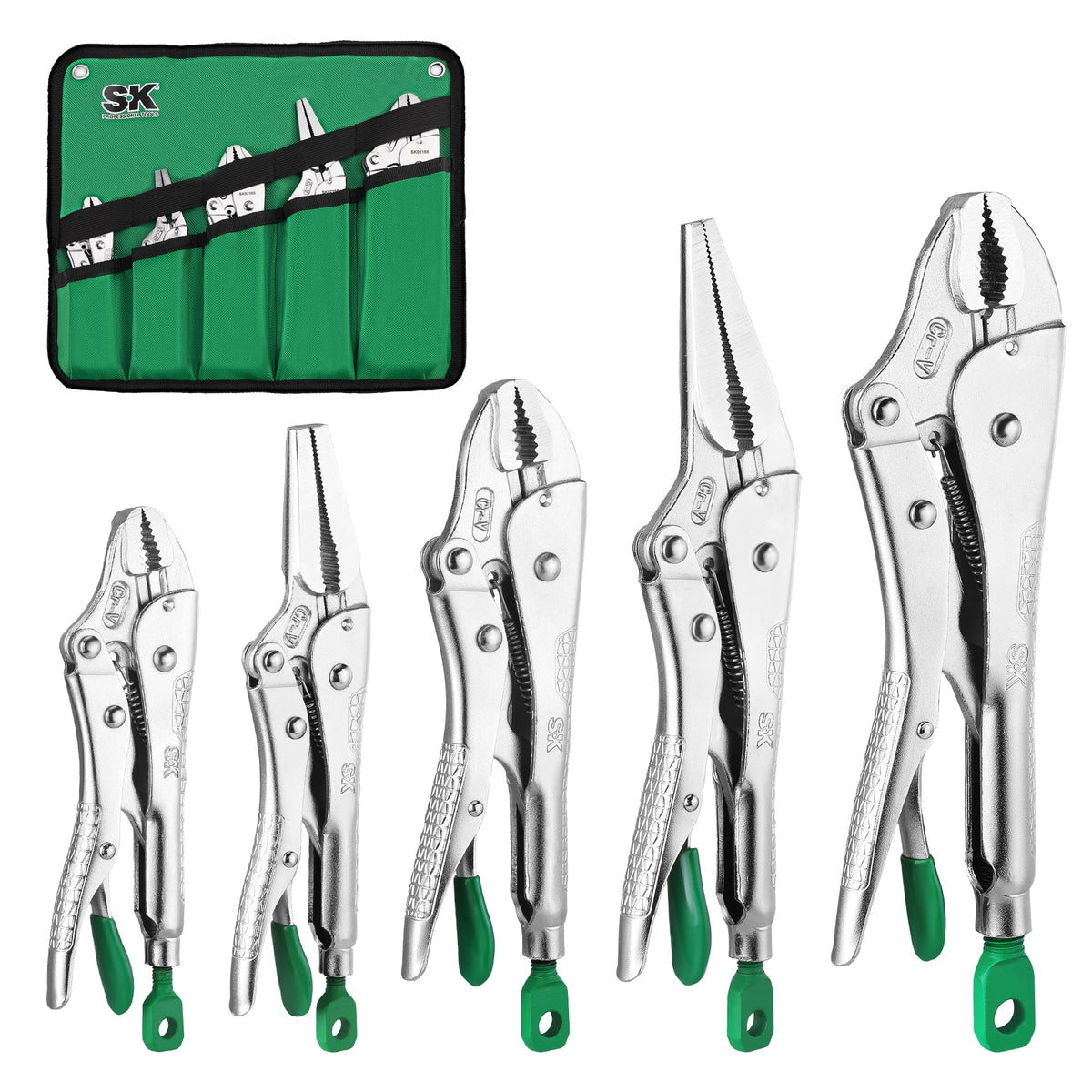 SK 5-piece locking pliers set with rolling pouch for easy storage