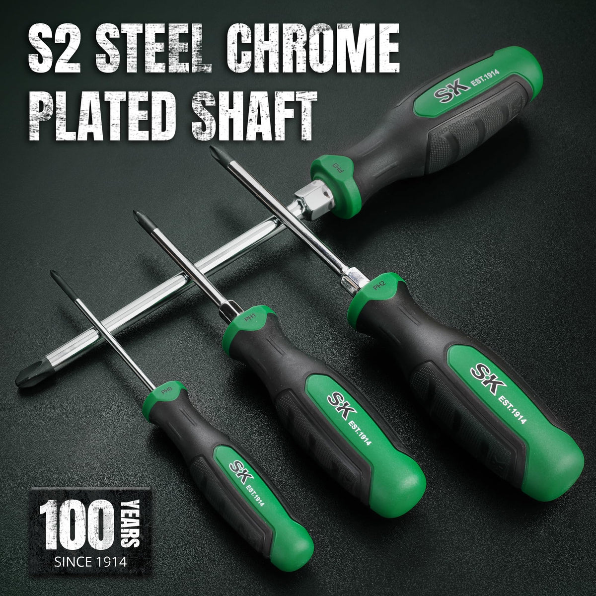 SK 5-Piece Phillips screwdriver set magnetic tip holds screws securely during installation.