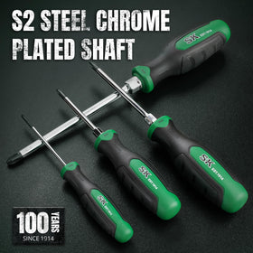 SK 5-Piece Phillips screwdriver set magnetic tip holds screws securely during installation.