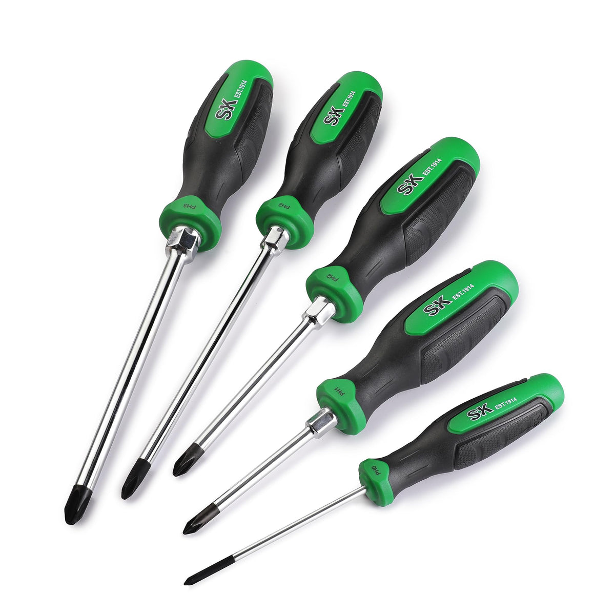 SK 5-Piece Phillips screwdriver set packaging shows organized kit for quick use by professionals.