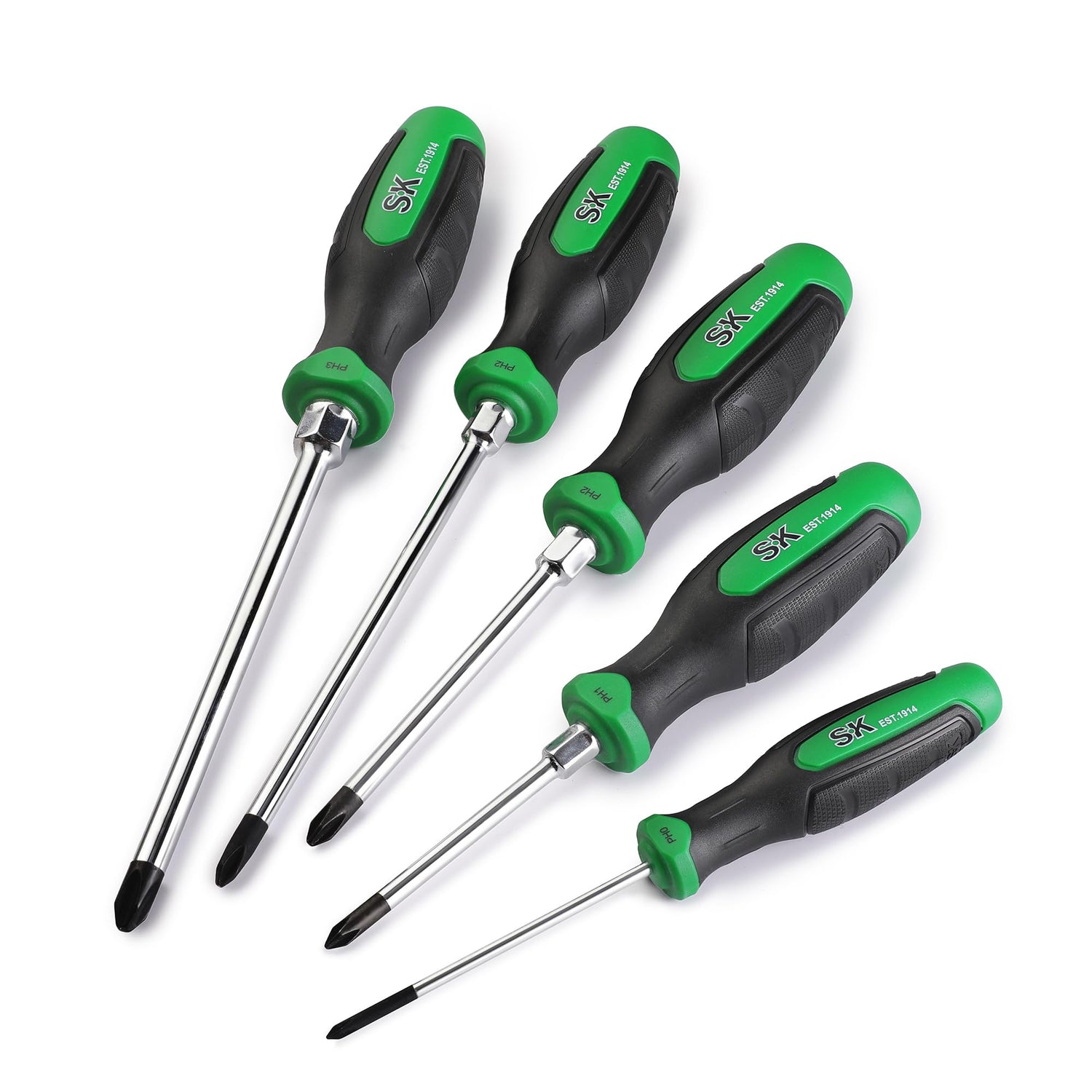 SK 5-Piece Phillips screwdriver set packaging shows organized kit for quick use by professionals.