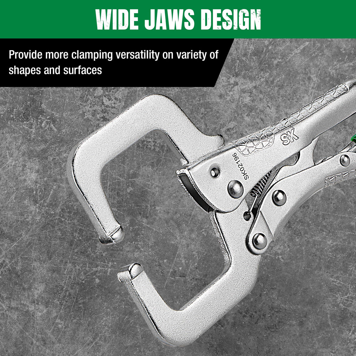 SK 6-Inch locking pliers with hardened jaws provide reliable grip on varied shapes