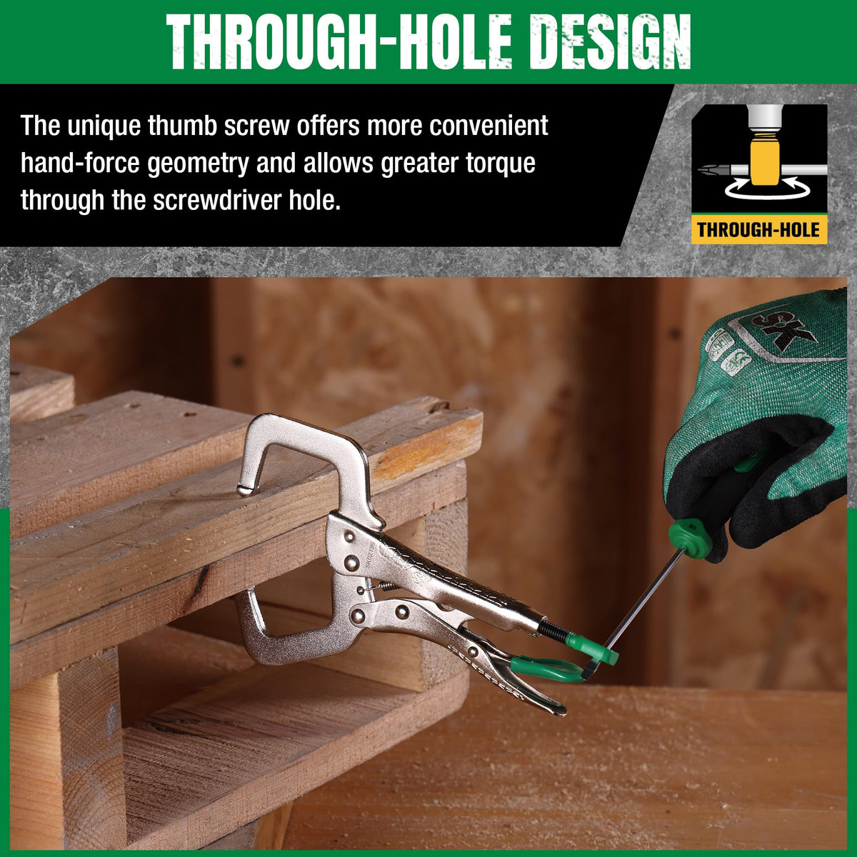 SK 6-Inch locking pliers with through-hole leverage help increase hand force