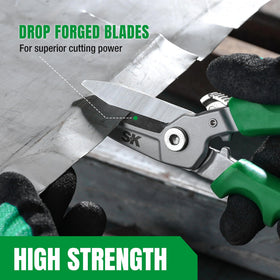 SK 8-inch heavy duty scissors pruning twigs in garden illustrate gardening versatility
