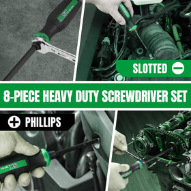 Eight-size assortment covers common slotted and Phillips drivers.
