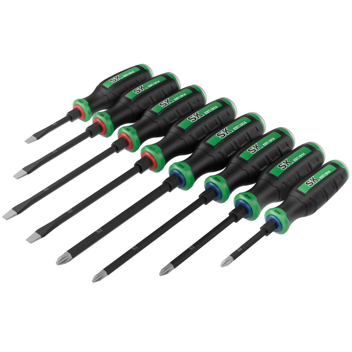 SK 8-Piece Heavy Duty Screwdriver Set with demolition-cap for tough prying tasks.