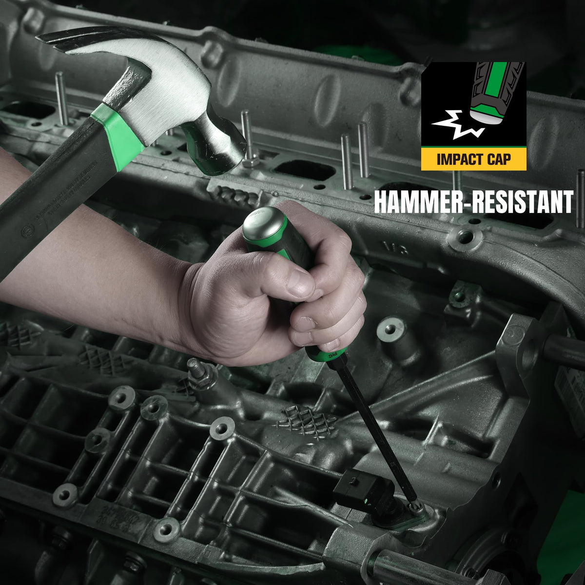 Reinforced square shank supports wrench-assisted turning for high-torque work.