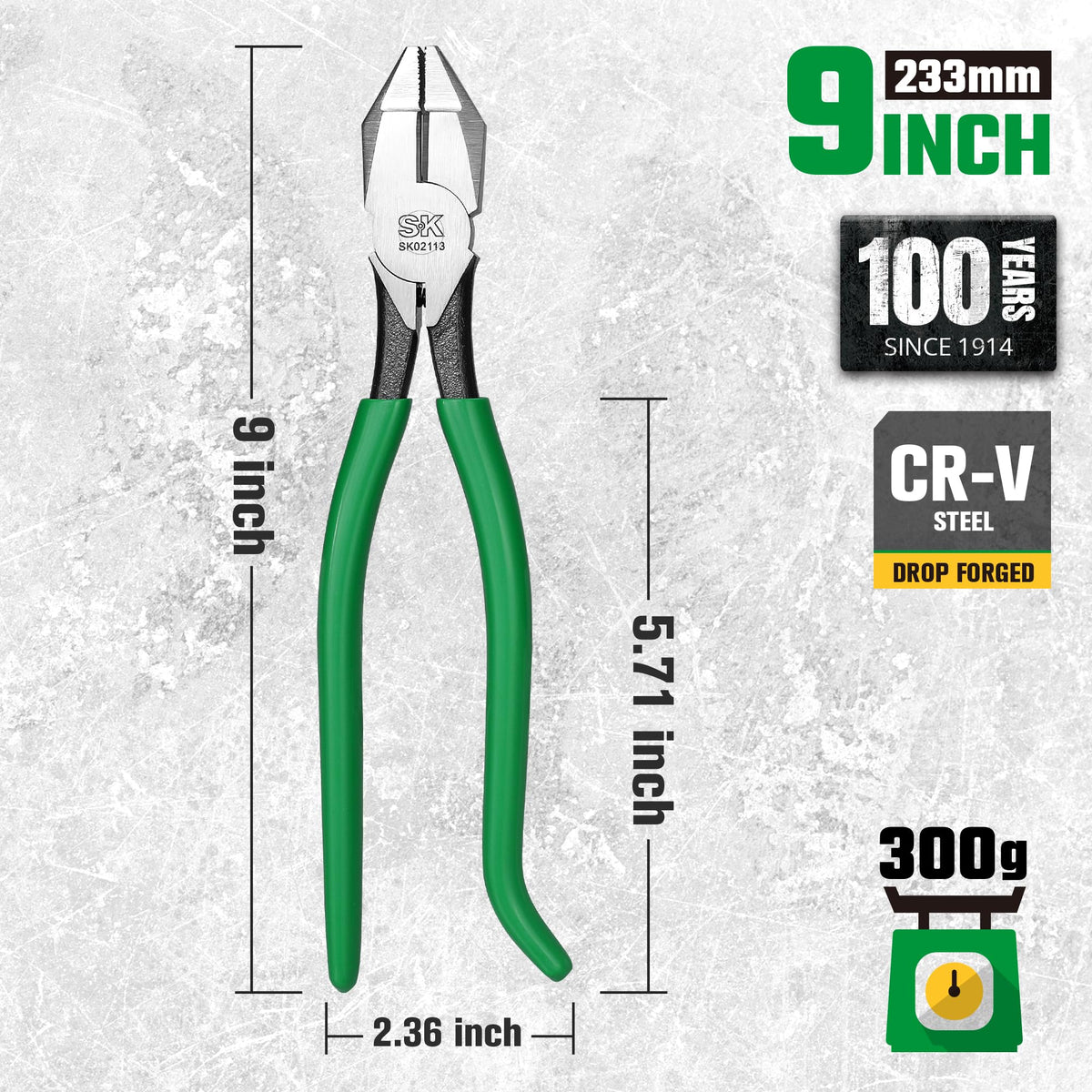 SK 9-inch ironworker's pliers hook-handle demonstrates superior leverage.
