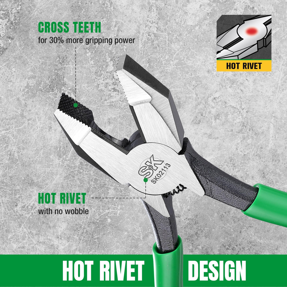 SK 9-inch ironworker's pliers serrated jaws ensure even clamping.