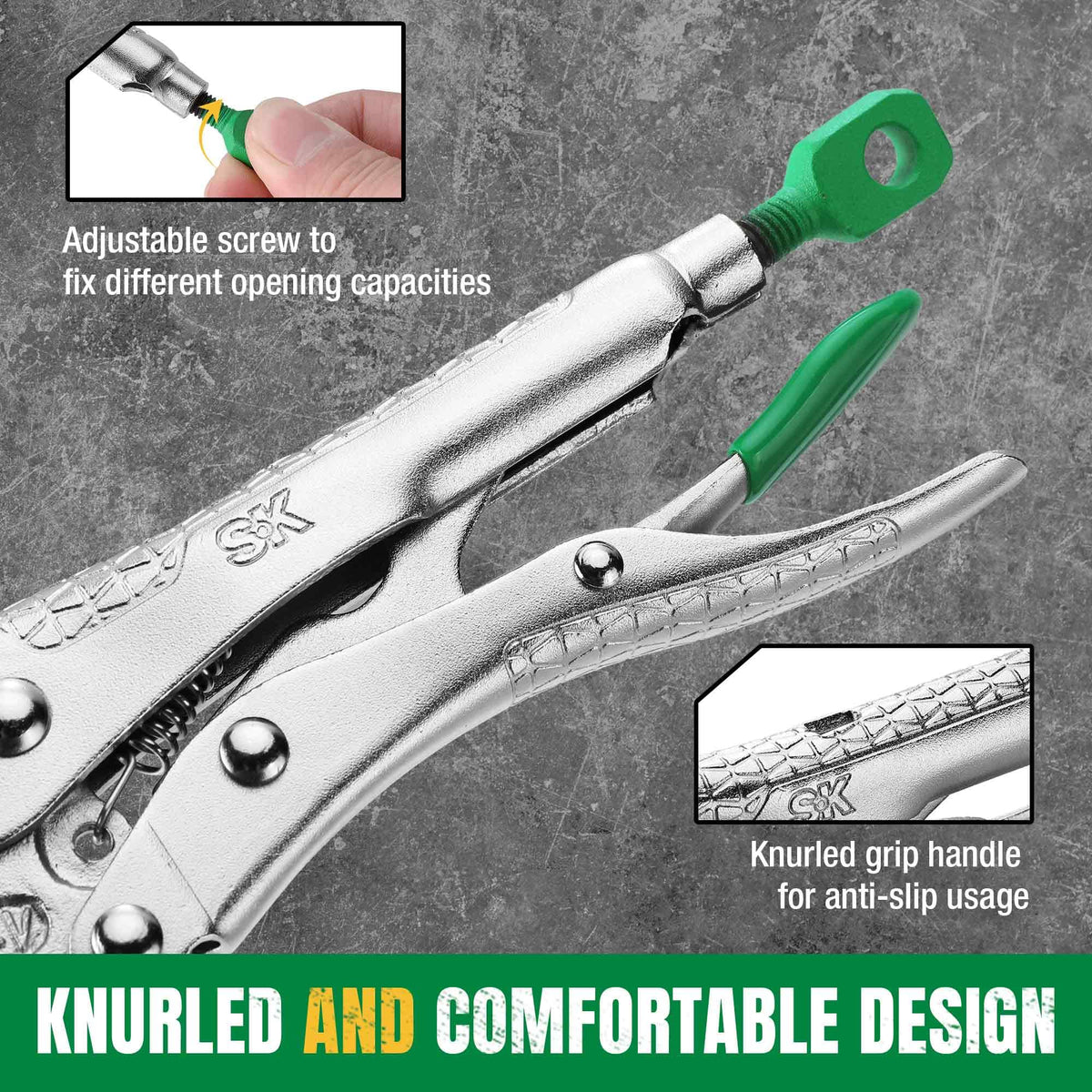 SK curved jaw 6.5-inch pliers offer versatile gripping and turning