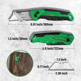 SK folding utility knife shows blade storage in the handle for quick access.