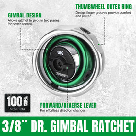 SK gimbal ratchet reversible lever for one-handed direction change.