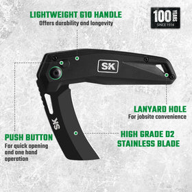 SK Hawkbill D2 steel blade delivers strong edge retention for longer use.